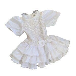 Vintage Floral Embroidered Eyelet Tiered Party Dress USA 3T